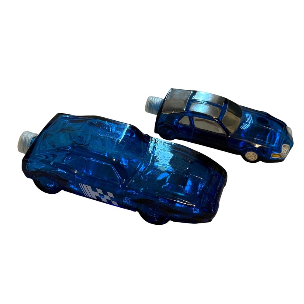 Avon Stock‎ Car Racer Wild Country Blue Glass Bottles Set of 2 Good Condition